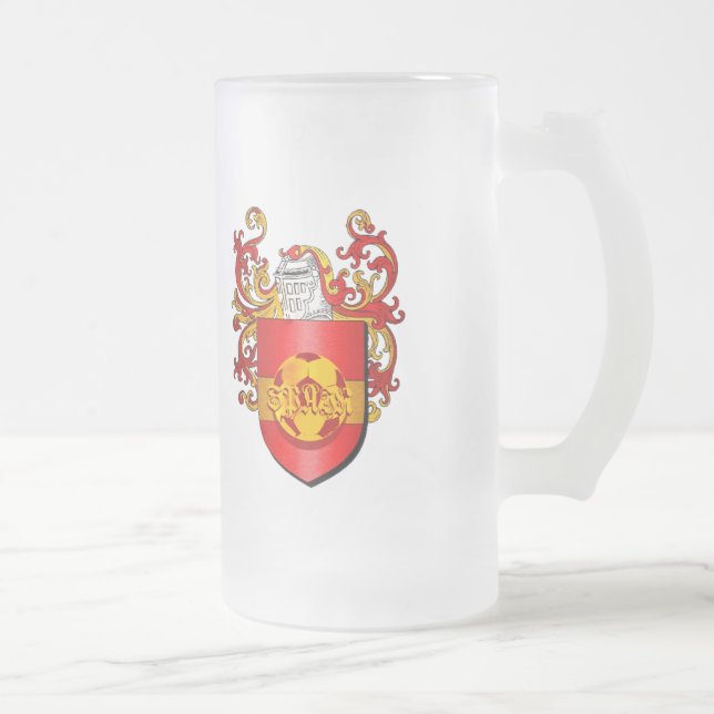 Classic Spanish Soccer Futbol coat of arms Frosted Glass Beer Mug (Right)