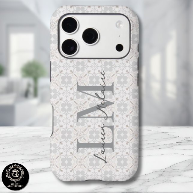 Classic Spanish Tile Monogram Branding Style  iPhone Case (Classic Spanish Tile Monogram Branding Style iPhone Case)