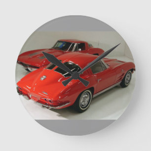 Classic Split Window Red Corvette Round Clock