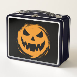 Classic, spooky pumpkin face metal lunch box