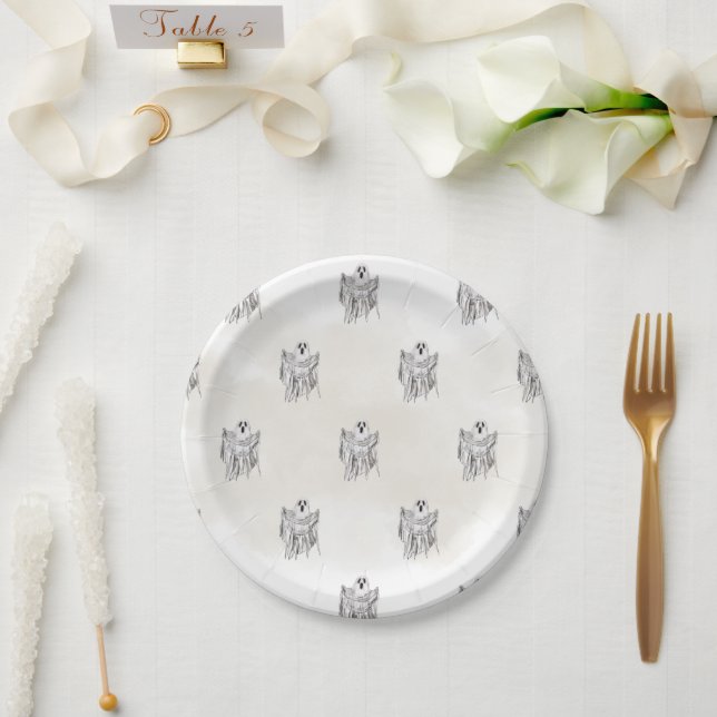 Classic Spooky Woods Sheet Ghost Halloween Paper Plates (Wedding)