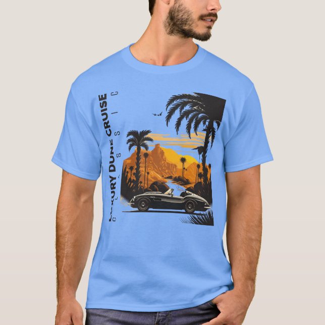 Classic sports car on mountains with palm friend T-Shirt (Front)