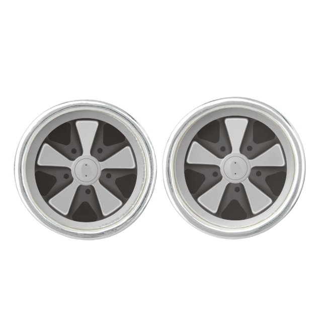 Classic sports car racing wheel used on 911 cufflinks (Front)