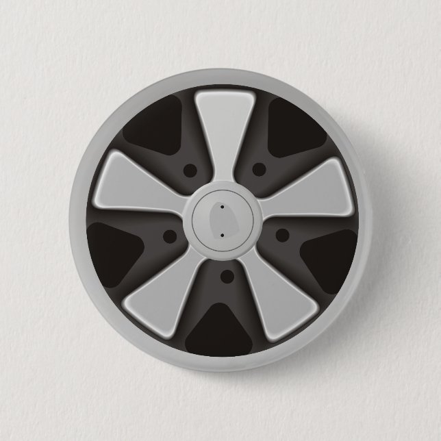 Classic sports car racing wheel used on 911 pinback button (Front)