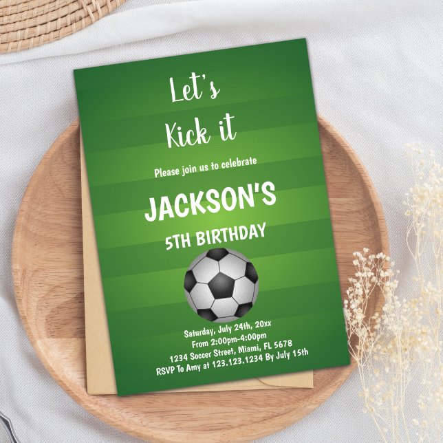 Classic Sports Party Theme Invitation (Green Back Ground Soccer Birthday Invitations)
