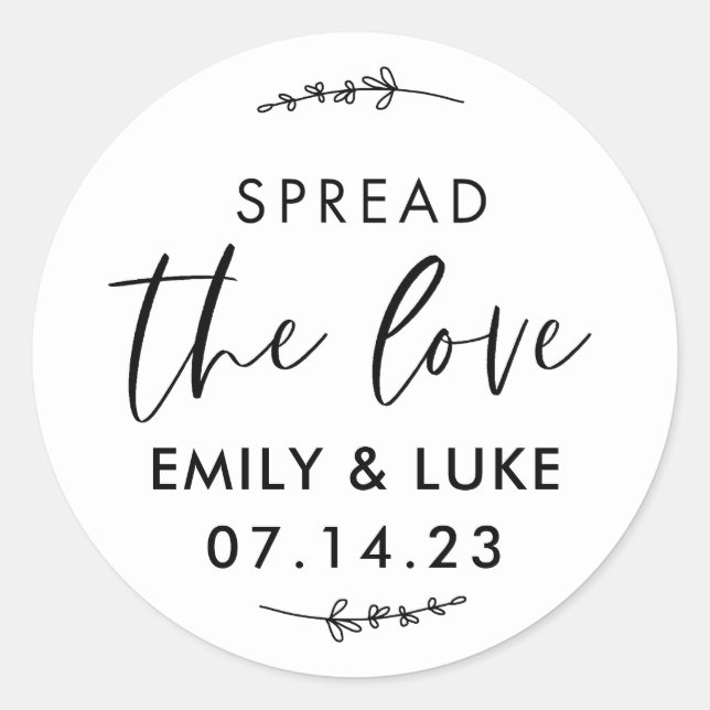 Classic Spread the Love Wedding Favor Round Sticker (Front)