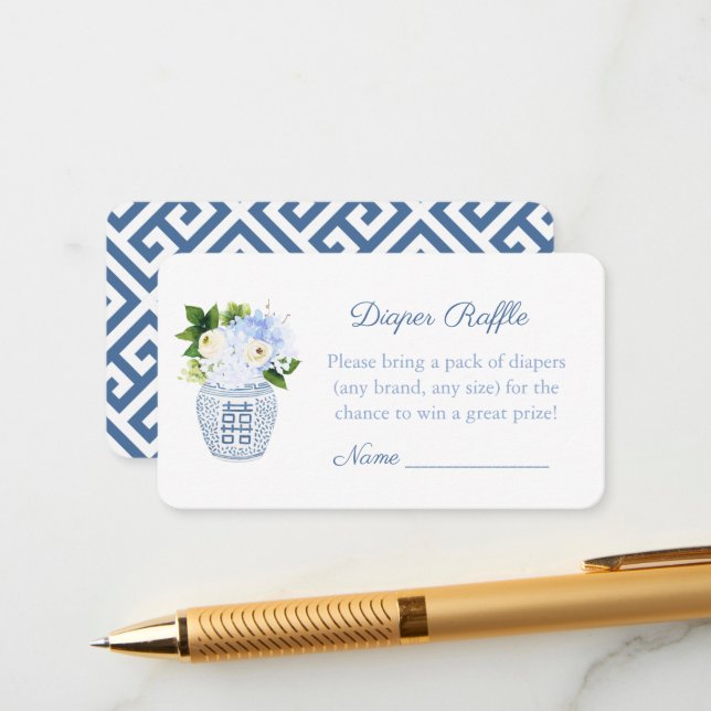 Classic Spring Floral Ginger Jar Diaper Raffle Enclosure Card (Front/Back In Situ)