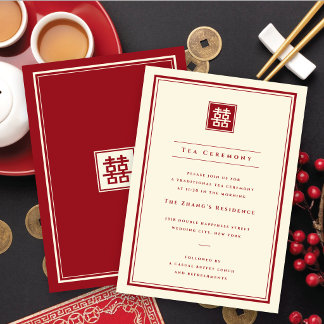 Classic Square Double Happiness 囍 Tea Ceremony Invitation