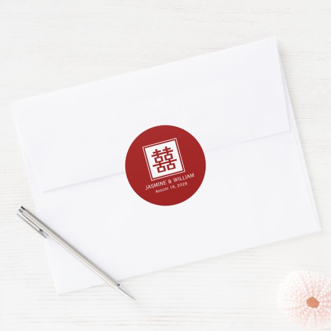 Classic Square Double Happiness Chinese Wedding Classic Round Sticker (Envelope)