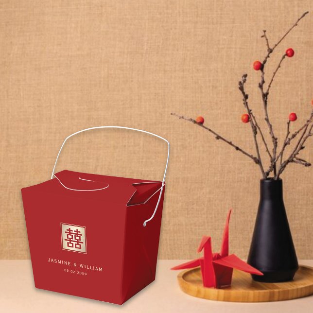 Classic Square Double Happiness Chinese Wedding Favor Boxes (Red/Gold Classic Square Double Happiness Chinese Wedding Party Favor Boxes @ fatfatin_red_knot)