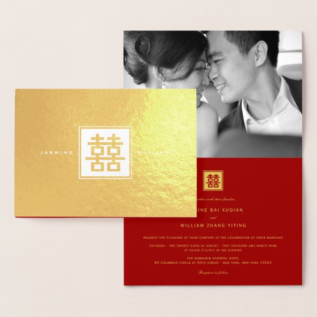Classic Square Double Happiness Chinese Wedding Foil Card (Display)