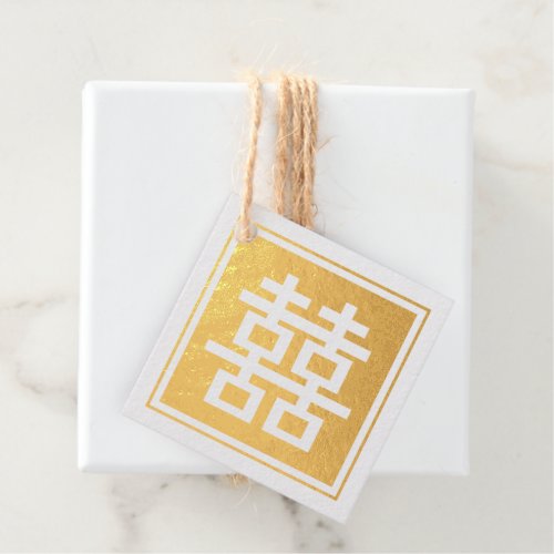 Classic Square Double Happiness Chinese Wedding Foil Favor Tags