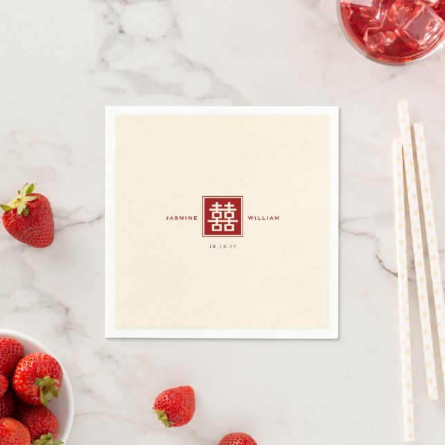 Classic Square Double Happiness Chinese Wedding Paper Napkins (Insitu)