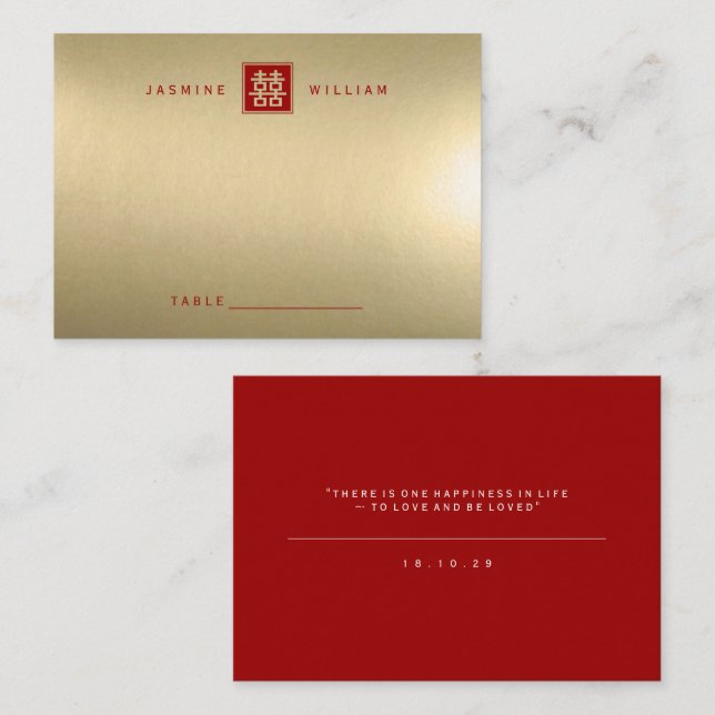 Classic Square Double Happiness Chinese Wedding Place Card (Front/Back)