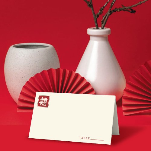 Classic Square Double Happiness Chinese Wedding Place Card