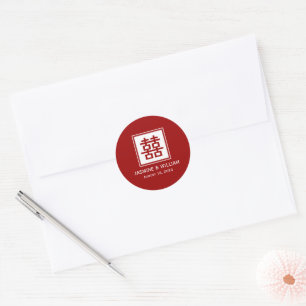 Classic Square Double Happiness Chinese Wedding Round Sticker
