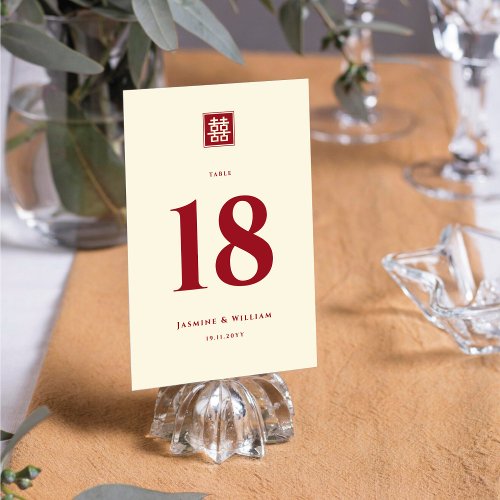 Classic Square Double Happiness Chinese Wedding Table Number