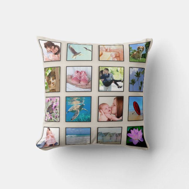 Classic Square Frame Custom Photo Collage Throw Pillow (Front)