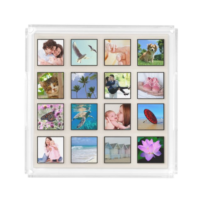 Classic Square Frame Photo Collage Acrylic Tray (Front)
