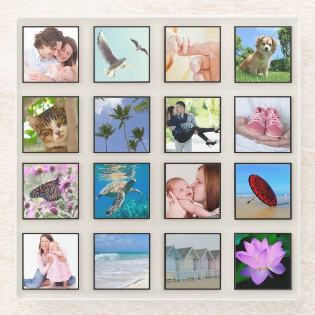 Classic Square Frame Photo Collage Glass Coaster (Front)