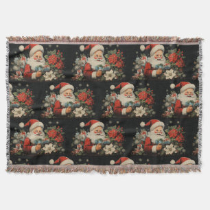 Classic St. Nicholas Santa Poinsettia Flowers Throw Blanket