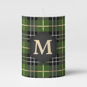 Classic St. Patrick's Day Green Plaid Monogram Pillar Candle