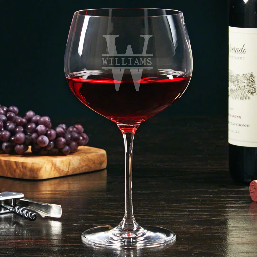 Classic Stamped Monogram Large Red Wine Glass (Front)