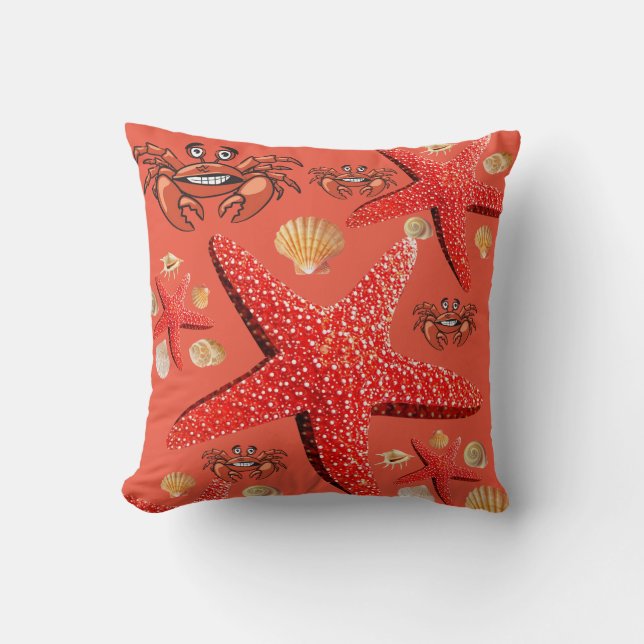  Classic Starfish Crab Orange Throw Pillow (Front)