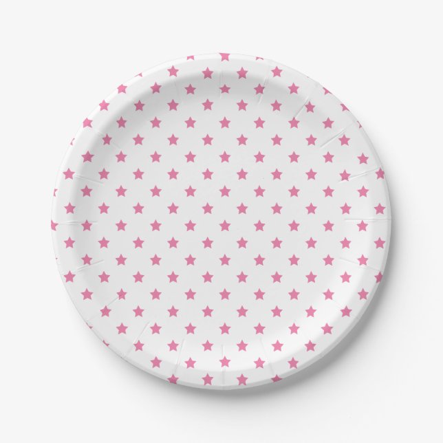 Classic Stars Fuchsia Pink - White Paper Plates (Front)