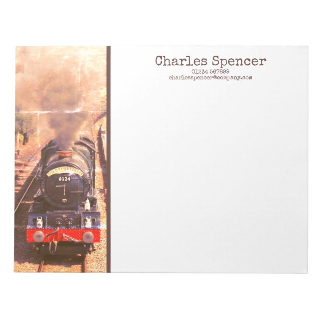 Classic steam engine, old locomotive, personalised notepad (Front)