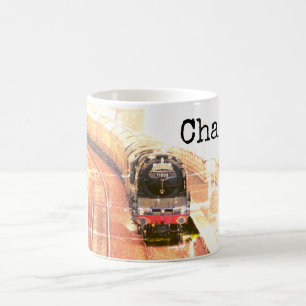 Classic steam loco, on the tracks, with your name. coffee mug
