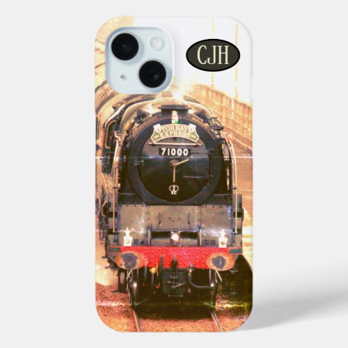 Classic steam loco on the tracks your monogram iPhone 15 case