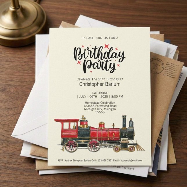 Classic Steam Locomotive Birthday Invitation (All aboard for a great birthday bash.)
