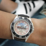 Classic Steam Train Locomotive Watch<br><div class="desc">Watch featuring a classic image of a steam train locomotive and your custom texts.</div>