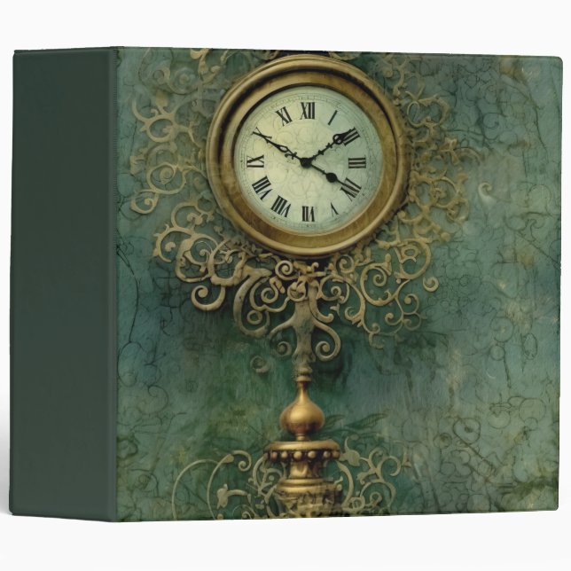 Classic Steampunk Clockwork with Emerald Rustic 3 Ring Binder (Front/Spine)
