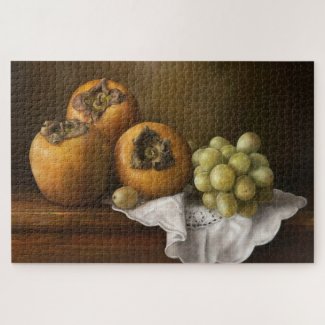 Classic Still Life with Persimmons and Grape art Jigsaw Puzzle