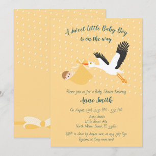 Classic Stork Baby boy Shower Invitation