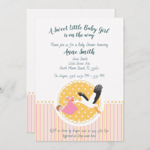 Classic Stork Baby girl Shower Invitation