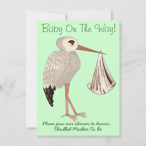 Classic Stork (Neutral) 1 (Baby Shower) Personalized Announcement