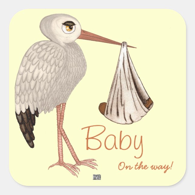 Classic Stork (Neutral) 2 (Baby Shower) Square Sticker (Front)