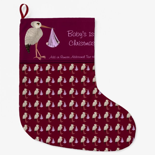 Classic Stork (Pink) 1 Large Christmas Stocking (Front)
