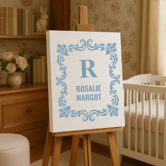 Classic Storybook Heritage Crest Name Blue Faux Canvas Print