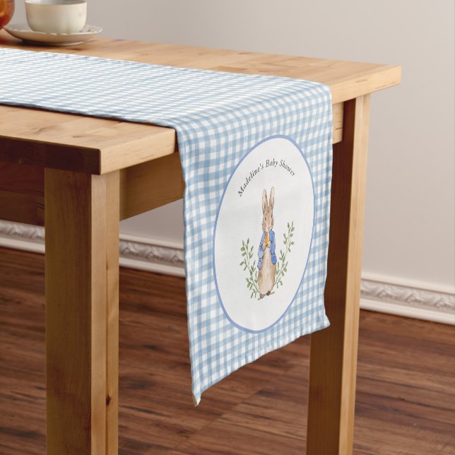 Classic Storybook Rabbit Blue Shower Table Runner (In Situ)