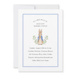 Classic Storybook Rabbit Blue Vintage Baby Shower Invitation