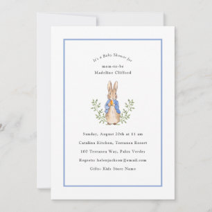 Classic Storybook Rabbit Blue Vintage Baby Shower Invitation