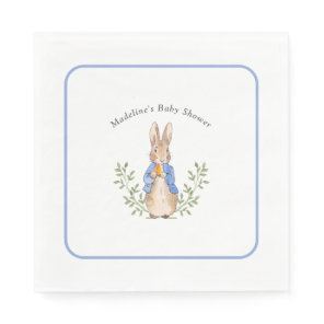 Classic Storybook Rabbit Blue Vintage Baby Shower Napkins