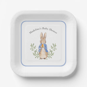 Classic Storybook Rabbit Blue Vintage Baby Shower Paper Plates