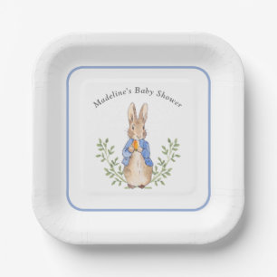 Classic Storybook Rabbit Blue Vintage Baby Shower Paper Plates