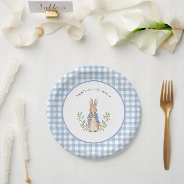 Classic Storybook Rabbit Gingham Baby Shower Paper Plates (Wedding)