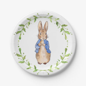 Classic Storybook Rabbit Green Wreath Paper Plates
